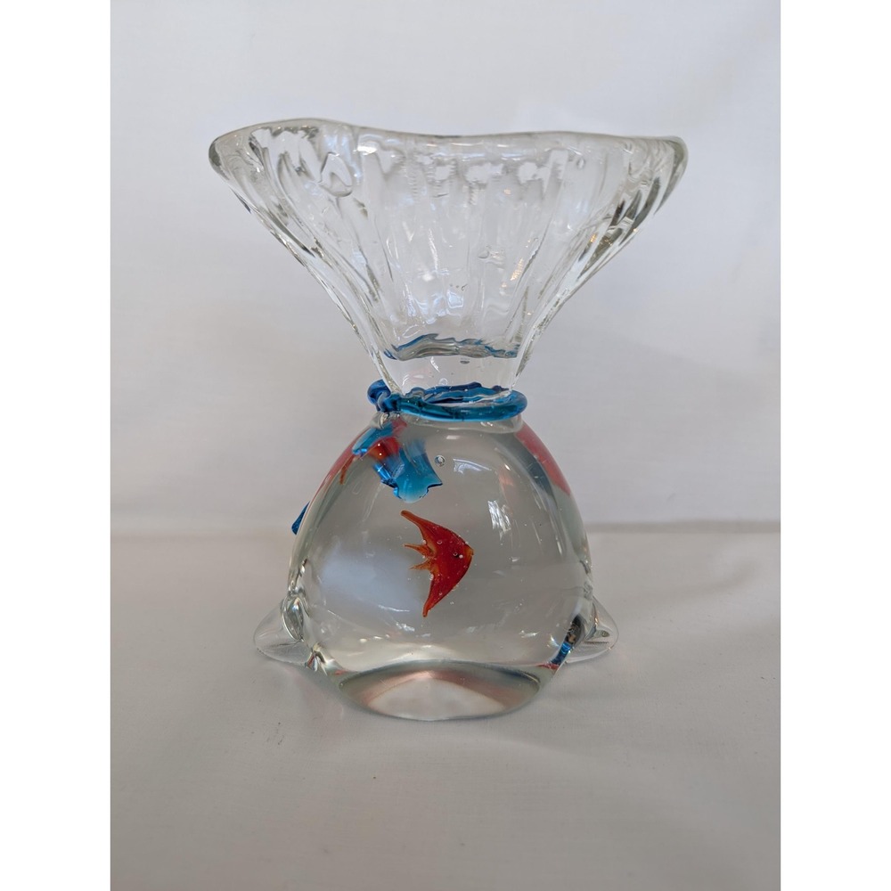 Vintage Hand Blown Art Glass Fish in a Bag Paperweight‎ Murano Style